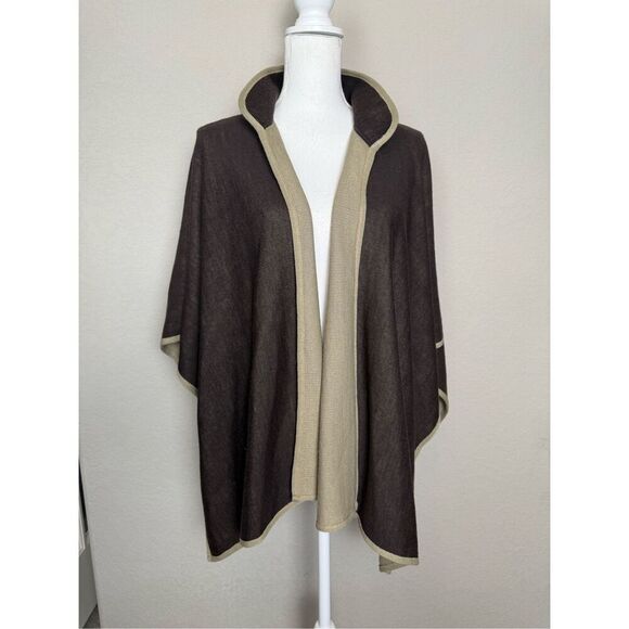 NEW Nordstrom Wool Blend Brown Cream Collared Cape Shall One Size - Picture 1 of 5